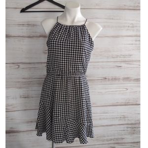 NWT Bloomingdale’s Aqua Black White Houndstooth Flounce Dress
